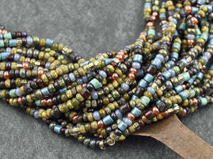 Picasso Seed Beads - Aged Picasso Beads - Czech Glass Beads - Size 6 Seed Beads - 6/0 - 20" Strand - (314)