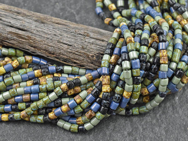 Picasso Beads - Size 6 Beads - Czech Glass Beads - Aged Seed Beads - 4mm - 20" Strand - (B654)