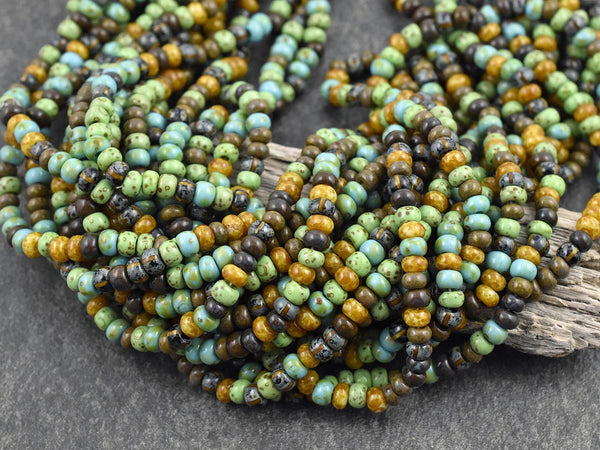 Picasso Seed Beads - Aged Picasso Beads - Czech Glass Beads - Size 5 Seed Beads - 5/0 - 20" Strand - (A684)