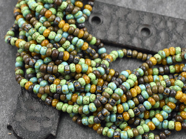 Picasso Seed Beads - Aged Picasso Beads - Czech Glass Beads - Size 5 Seed Beads - 5/0 - 20" Strand - (A684)