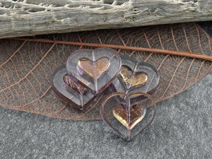 Heart Beads - Czech Glass Beads - Valentines Beads - Picasso Beads - 14x12mm - 4pcs - (3542)