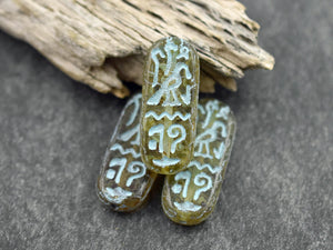 Picasso Beads - Czech Glass Beads - Egyptian Cartouches - Oval Beads - 25x10mm - 6pcs - (A626)