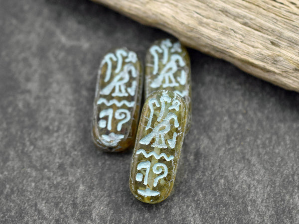 Picasso Beads - Czech Glass Beads - Egyptian Cartouches - Oval Beads - 25x10mm - 6pcs - (A626)