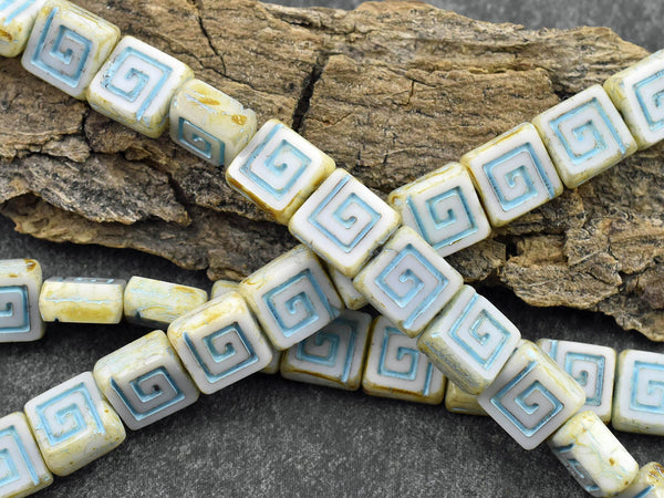 Picasso Beads - Czech Glass Beads - Greek Key Beads - Tile Beads - Infinity Beads - 9mm - 12pcs - (4128)