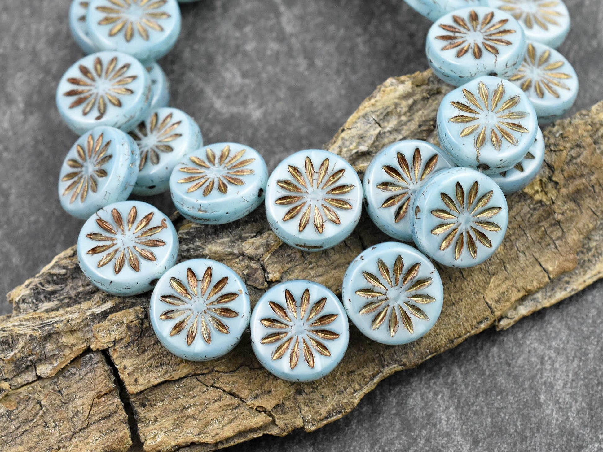 Czech Glass Beads - Flower Beads - Coin Beads - Aster Flower - 12mm - 15pcs (3308)