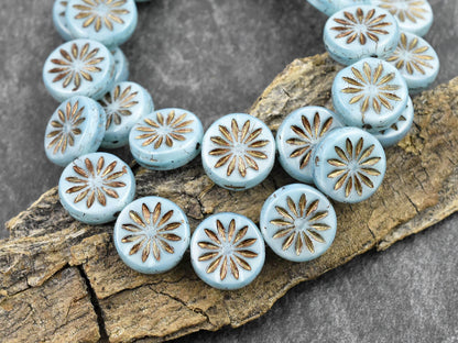 Czech Glass Beads - Flower Beads - Coin Beads - Aster Flower - 12mm - 15pcs (3308)