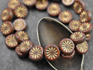 Picasso Beads - Czech Glass Beads - Flower Beads - Coin Beads - Aster Flower - 12mm - 15pcs (4726)