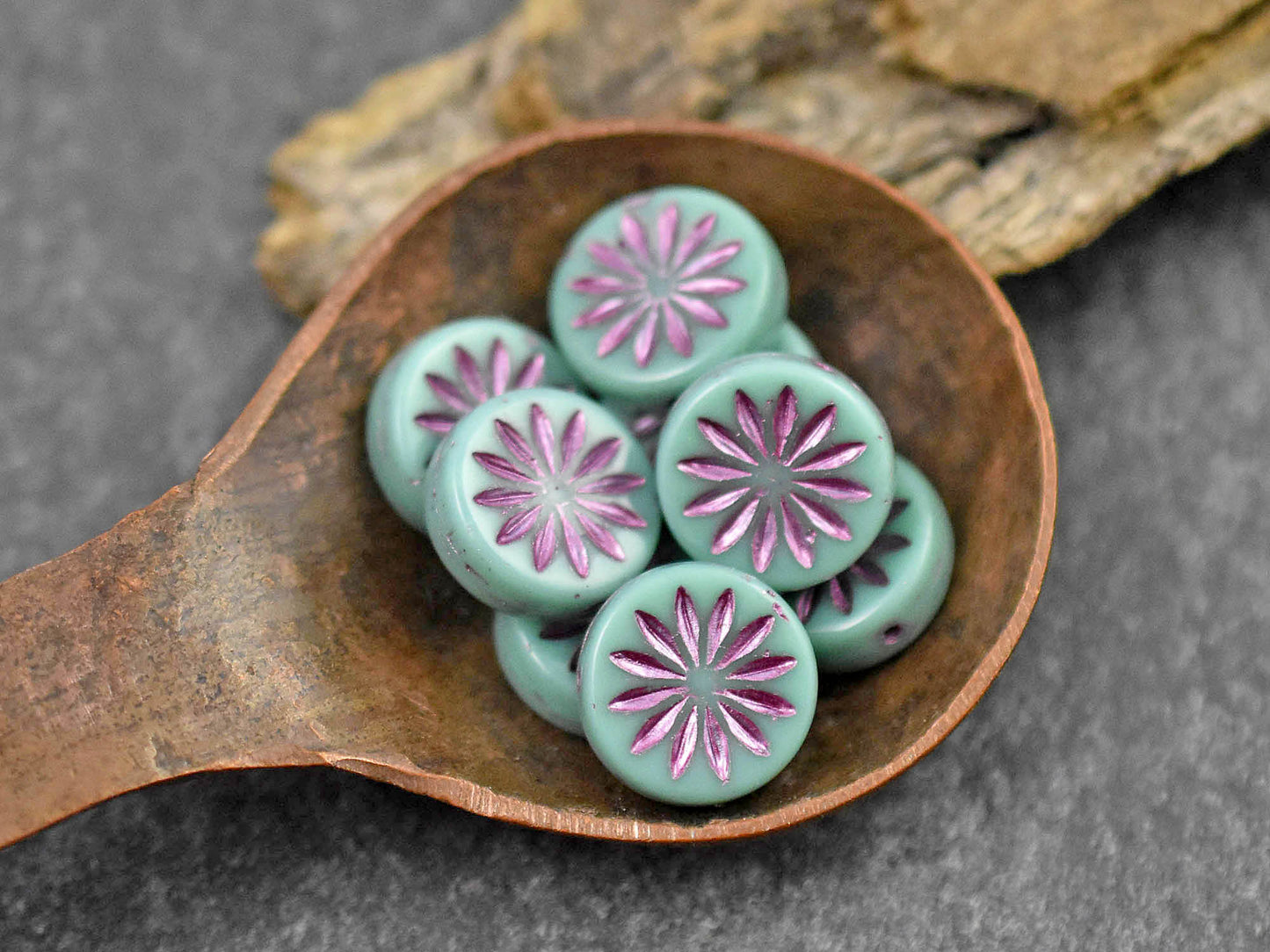 Czech Flowers - Czech Glass Beads - Coin Beads - Aster Flower - 12mm - 15pcs (3985)