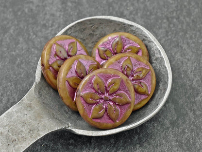 Czech Glass Beads - Flower Beads - Picasso Beads - Focal Beads - Hawaiian Flower Beads - 18mm - 6pcs - (5994)