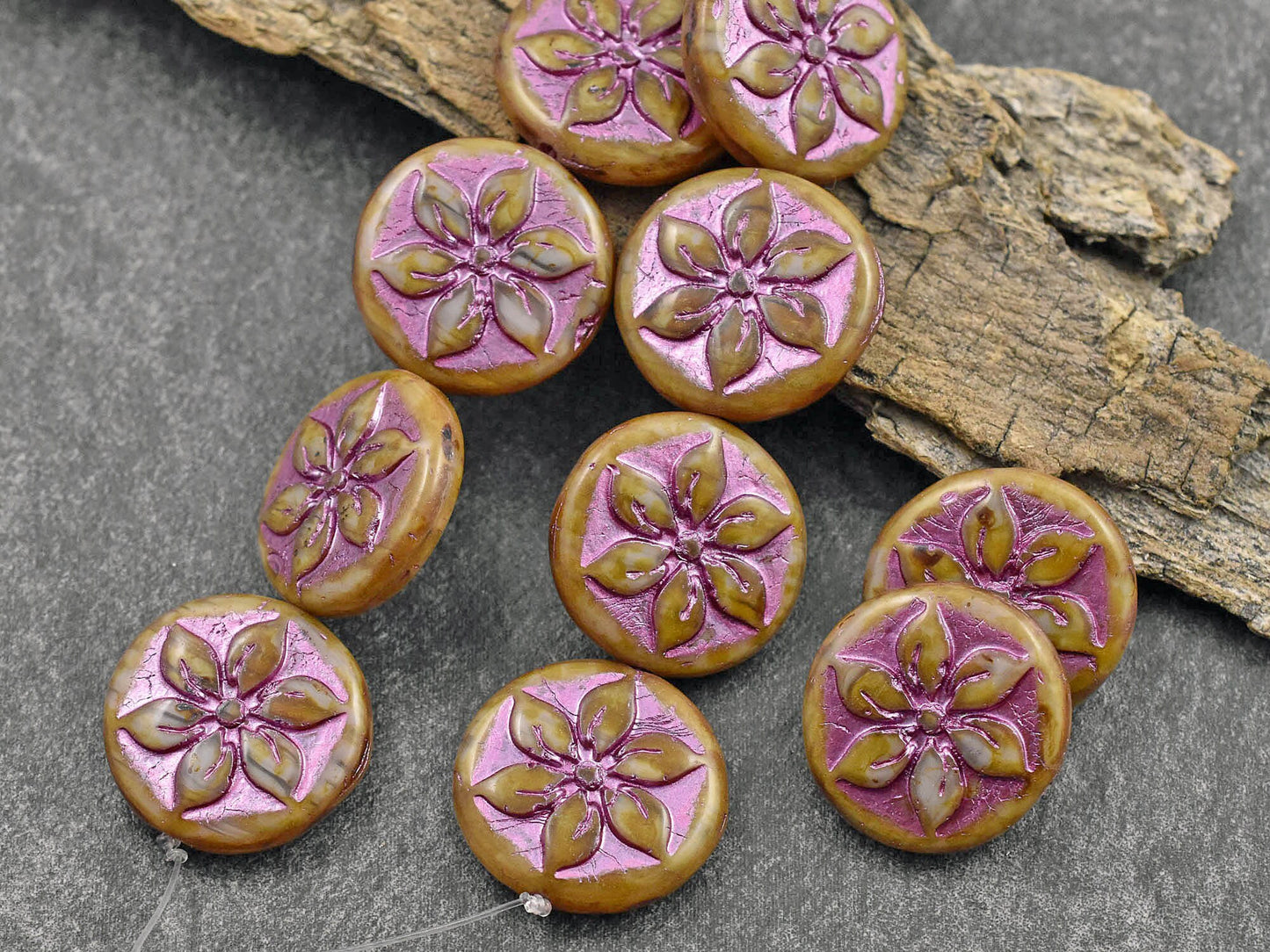 Czech Glass Beads - Flower Beads - Picasso Beads - Focal Beads - Hawaiian Flower Beads - 18mm - 6pcs - (5994)