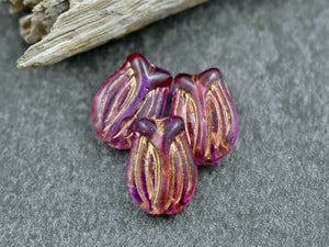 Czech Glass Beads - Flower Beads - Floral Beads - Tulip Beads - 16x11mm - 6pcs - (6024)