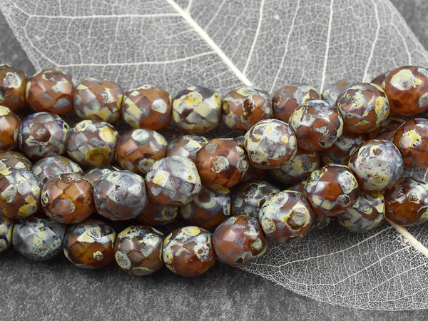 Picasso Beads - Czech Glass Beads - Fire Polished Beads - Round Beads - 10mm Beads - 10pcs (5480)