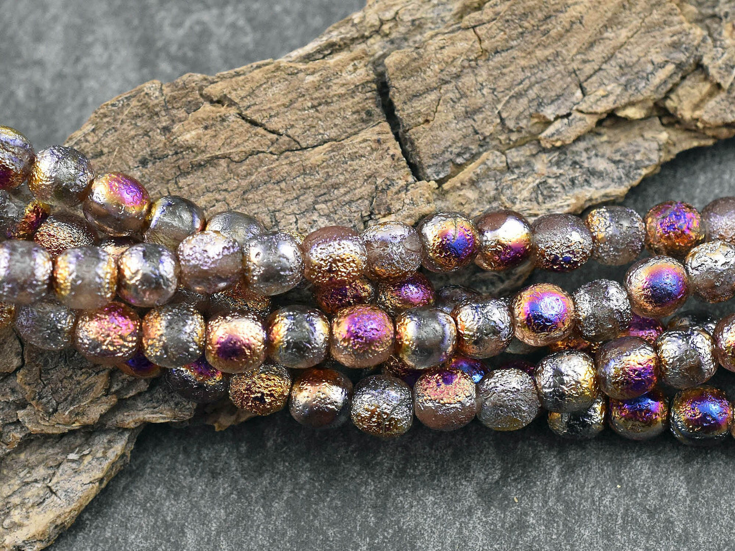 Czech Glass Beads - Round Beads - 6mm Beads - Etched Beads - Druk Beads - Silver Beads - 25pcs - (4475)