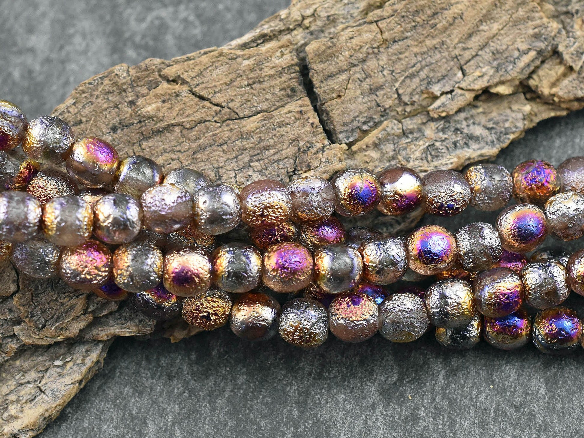 Czech Glass Beads - Round Beads - 6mm Beads - Etched Beads - Druk Beads - Silver Beads - 25pcs - (4475)