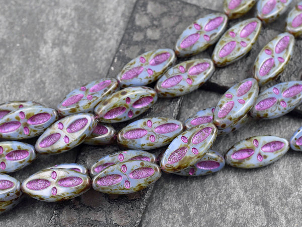 Picasso Beads - Czech Glass Beads - Marquise Beads - Cross Beads - Spindle Beads - Chunky Beads - 20x8mm - 8pcs (A198)