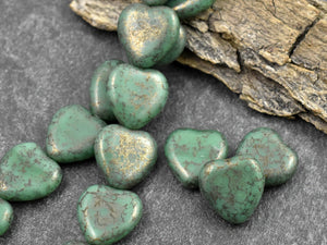 Heart Beads - Czech Glass Beads - Picasso Beads - Valentines Heart Bead - 15mm - 8pcs - (3248)