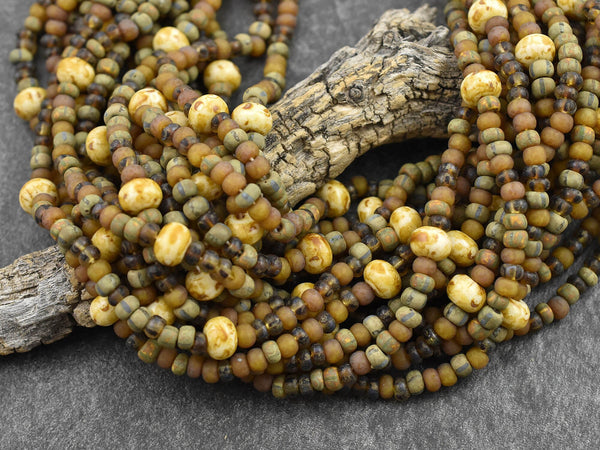 Picasso Seed Beads - Aged Picasso Beads - Czech Glass Beads - Size 6 Seed Beads - 6/0 - 22" Strand - (222)