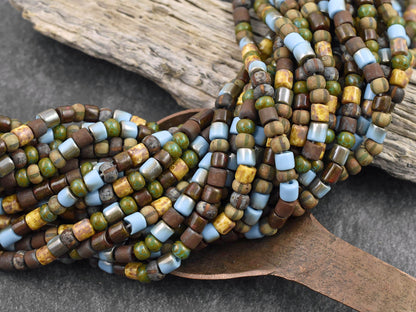 Picasso Beads - Size 6 Beads - Czech Glass Beads - Aged Seed Beads - 4mm - 20" Strand - (A614)