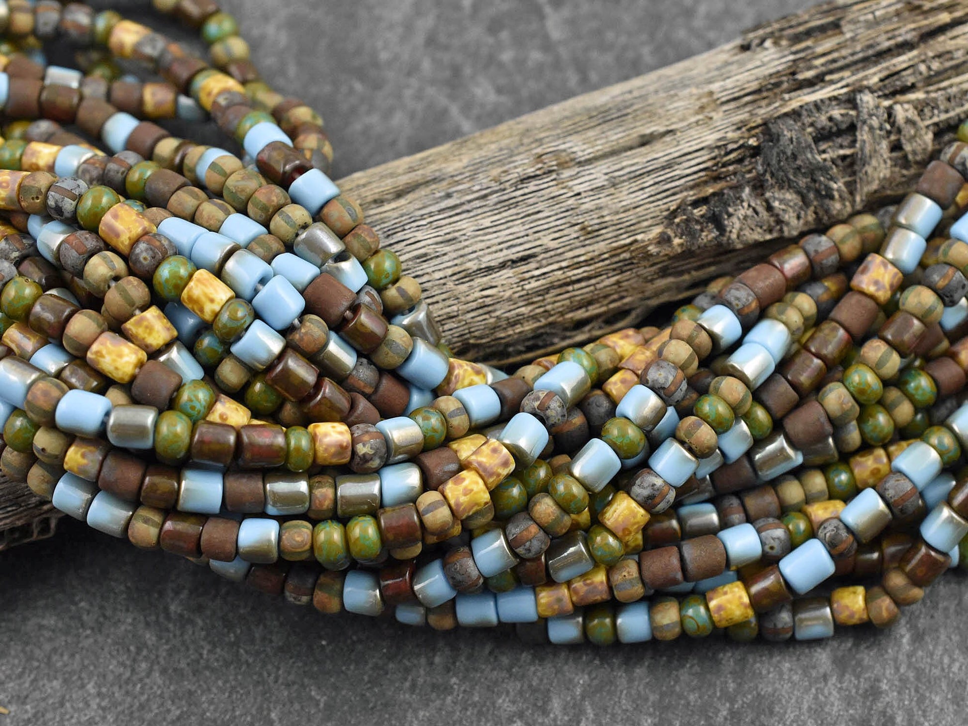 Picasso Beads - Size 6 Beads - Czech Glass Beads - Aged Seed Beads - 4mm - 20" Strand - (A614)