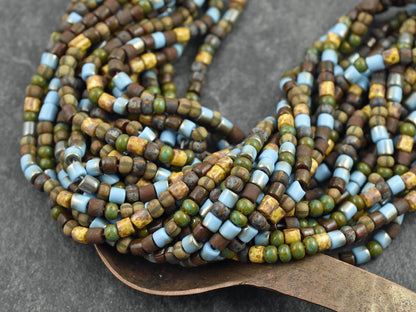 Picasso Beads - Size 6 Beads - Czech Glass Beads - Aged Seed Beads - 4mm - 20" Strand - (A614)