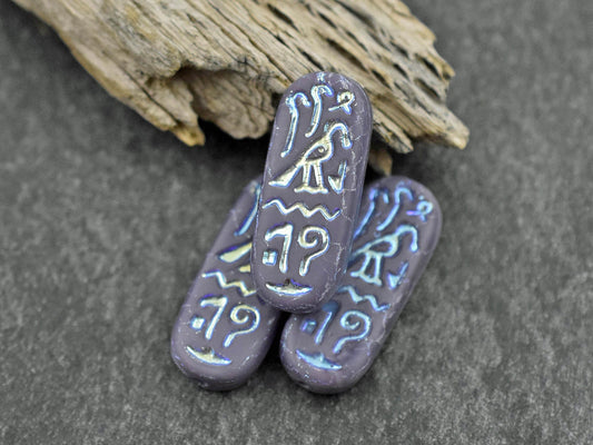 Czech Glass Beads - Egyptian Cartouches - Oval Beads - 25x10mm - 6pcs - (A94)