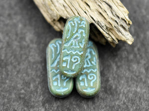 Picasso Beads - Czech Glass Beads - Egyptian Cartouches - Oval Beads - 25x10mm - 6pcs - (A377)