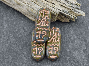 Picasso Beads - Czech Glass Beads - Egyptian Cartouches - Oval Beads - 25x10mm - 6pcs - (A201)