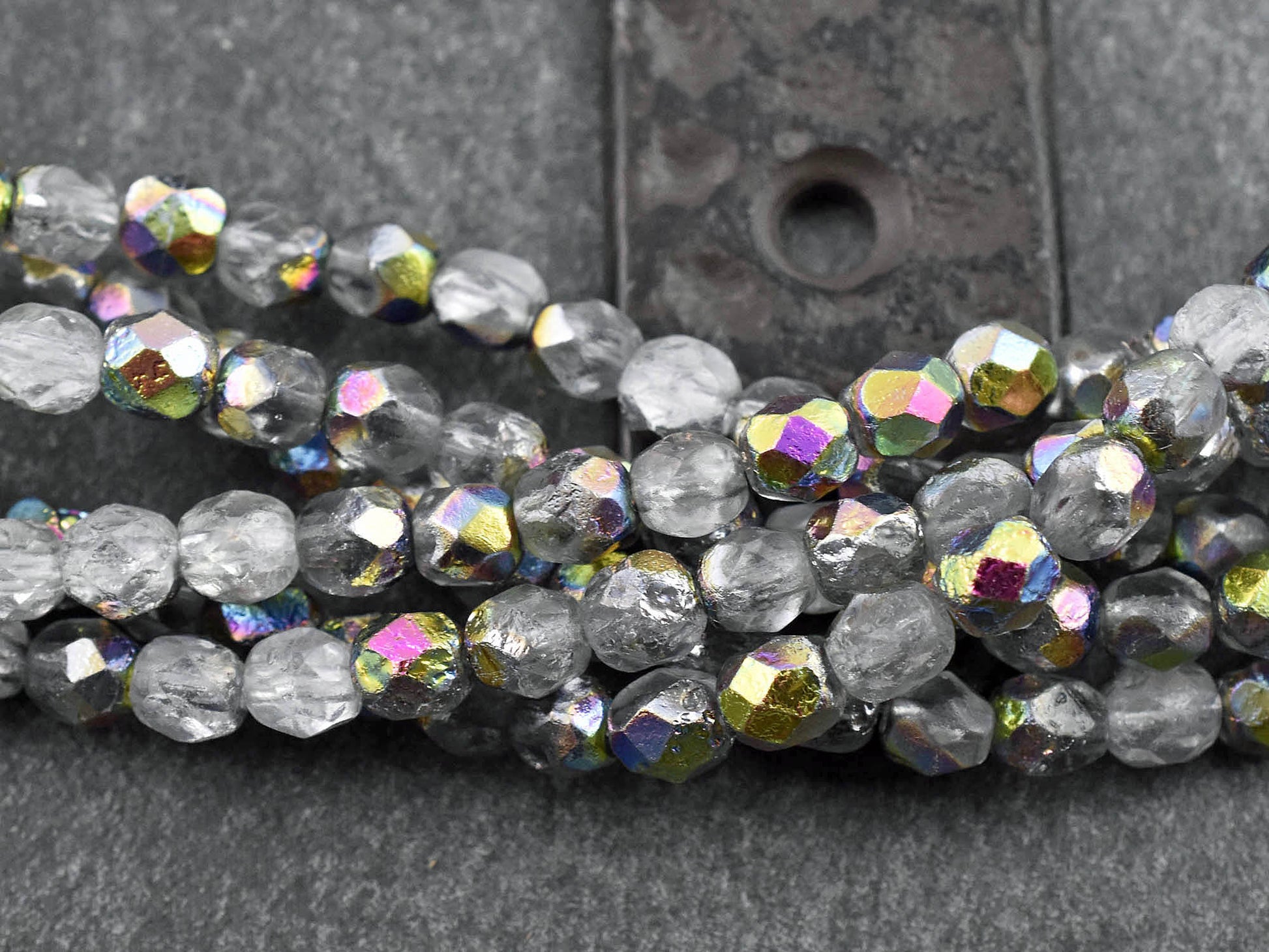 Czech Glass Beads - Round Beads - 6mm Beads - Etched Beads - Fire Polished Beads - 6mm - 25pcs - (5207)