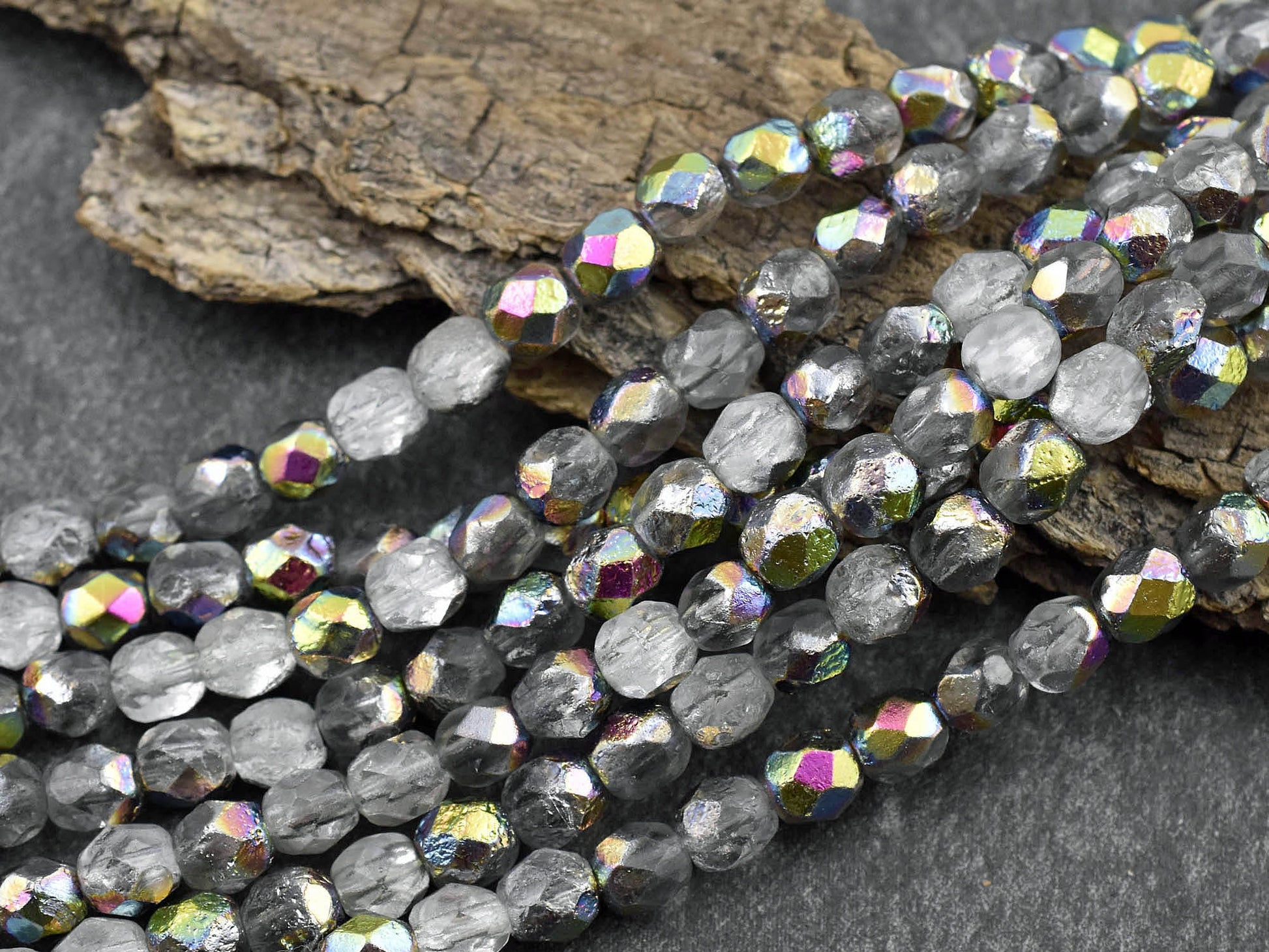 Czech Glass Beads - Round Beads - 6mm Beads - Etched Beads - Fire Polished Beads - 6mm - 25pcs - (5207)