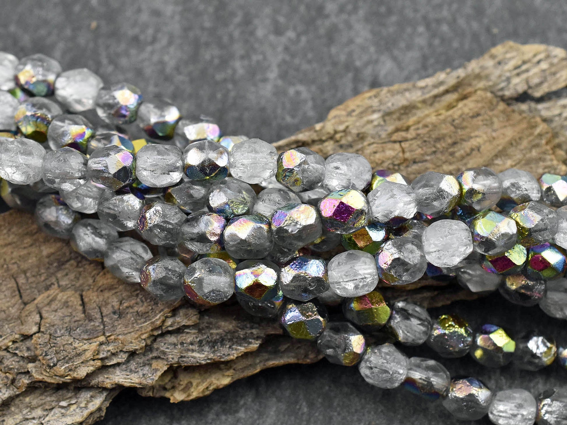 Czech Glass Beads - Round Beads - 6mm Beads - Etched Beads - Fire Polished Beads - 6mm - 25pcs - (5207)