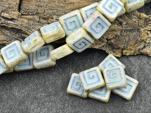 Picasso Beads - Czech Glass Beads - Greek Key Beads - Tile Beads - Infinity Beads - 9mm - 12pcs - (4128)