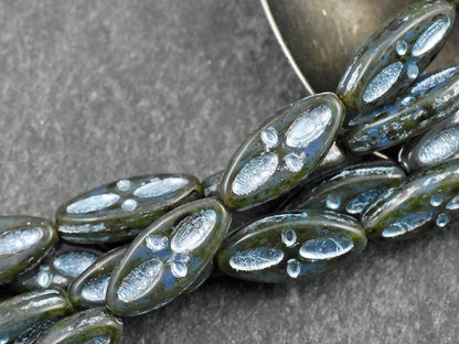 Picasso Beads - Czech Glass Beads - Marquise Beads - Spindle Beads - Statement Beads - 20x8mm - 10pcs (B287)