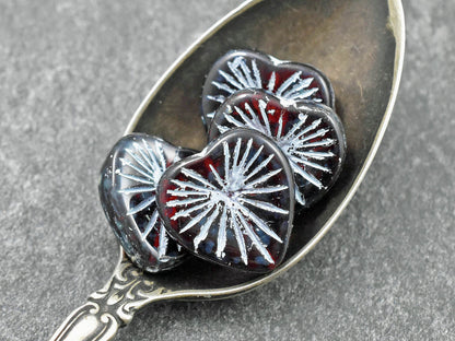 Red Heart Beads - Czech Glass Beads - Czech Glass Heart - Focal Beads - 18mm - 6pcs - (466)