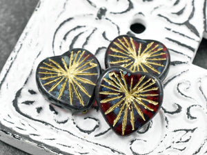 Red Heart Beads - Czech Glass Beads - Czech Glass Heart - Focal Beads - 18mm - 6pcs - (4091)