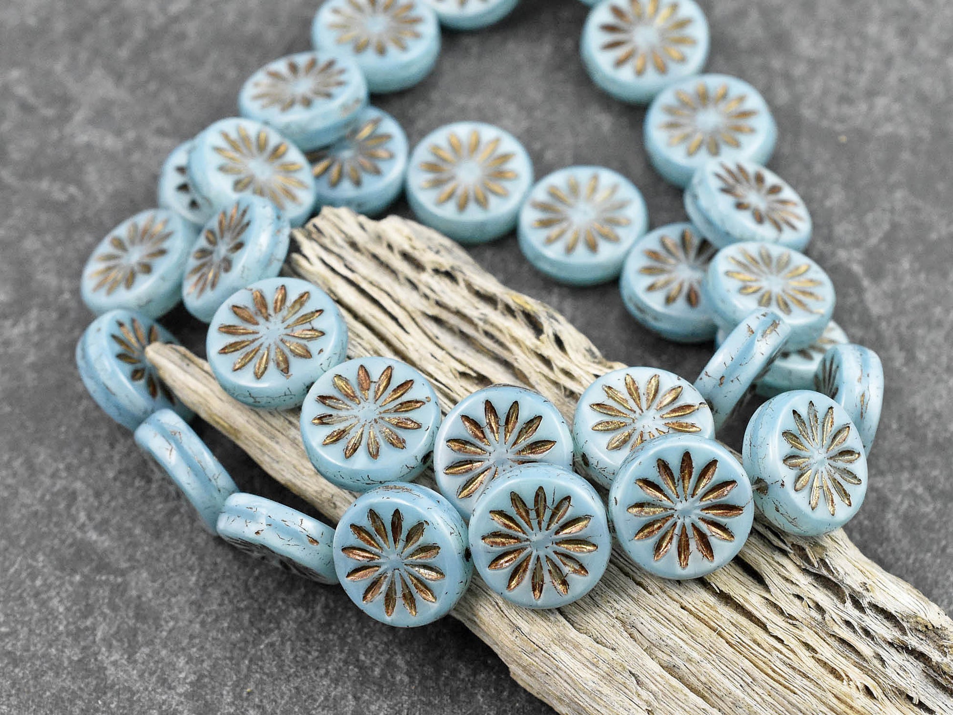 Czech Glass Beads - Flower Beads - Coin Beads - Aster Flower - 12mm - 15pcs (3308)