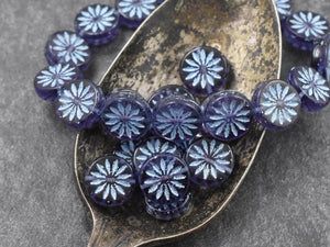 Czech Flower Beads - Czech Glass Beads - Picasso Beads - Coin Beads - Aster Flower - 12mm - 15pcs (784)