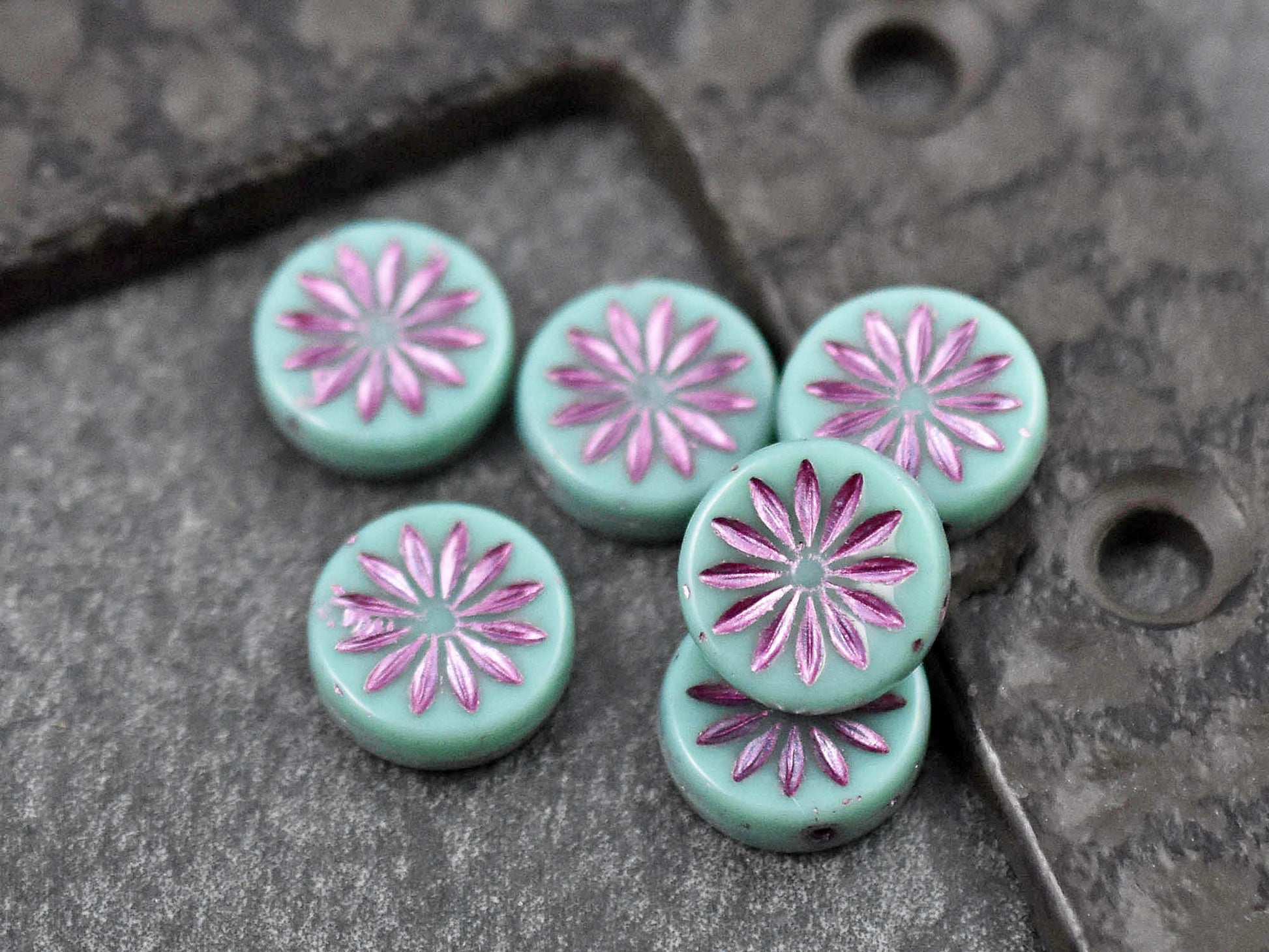 Czech Flowers - Czech Glass Beads - Coin Beads - Aster Flower - 12mm - 15pcs (3985)