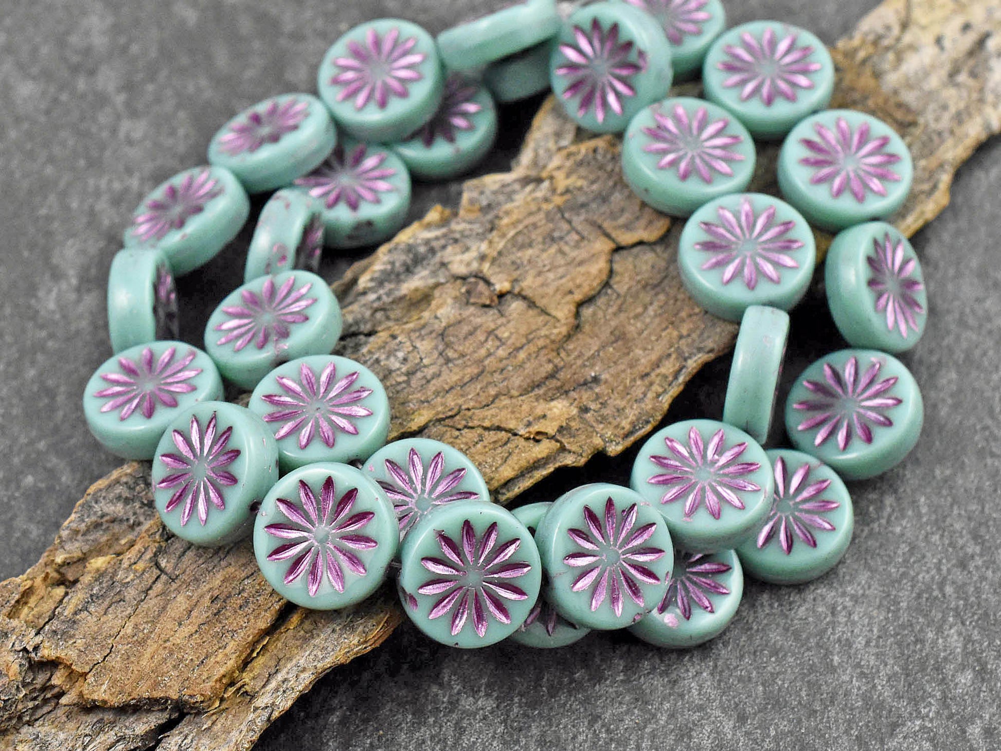 Czech Flowers - Czech Glass Beads - Coin Beads - Aster Flower - 12mm - 15pcs (3985)