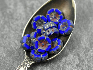 Czech Glass Beads - Hawaiian Flower Beads - Hibiscus Beads - Blue Flower Beads - 12pcs - 12mm - (1689)