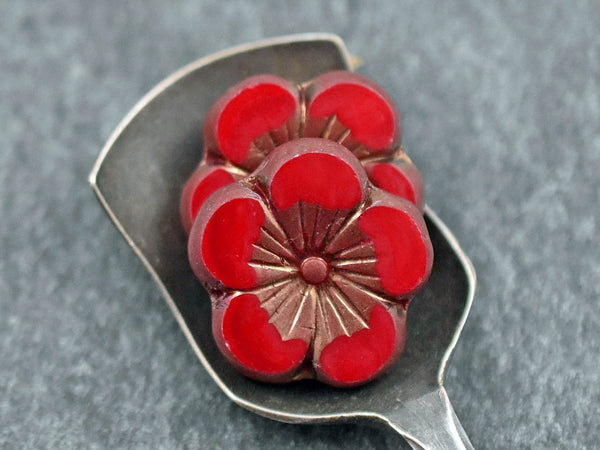 Hibiscus Beads - Picasso Beads - Czech Glass Beads - Flower Beads - Hawaiian Flower Beads - Czech Flowers - 2pc - 21mm - (555)