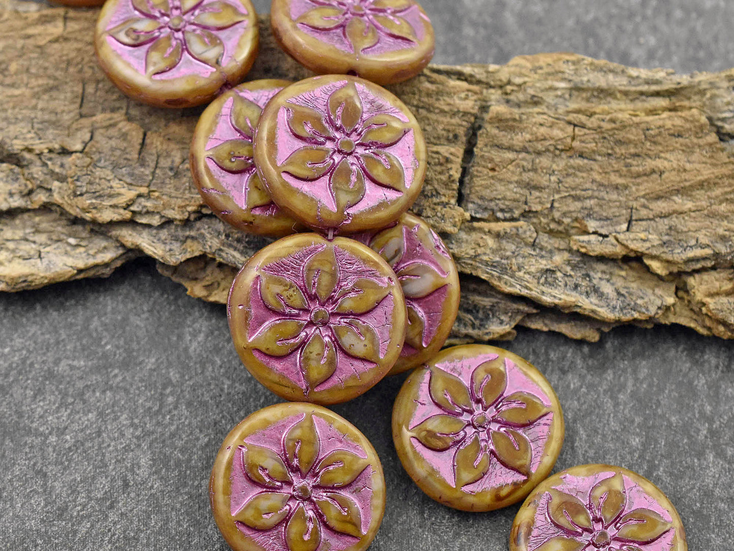 Czech Glass Beads - Flower Beads - Picasso Beads - Focal Beads - Hawaiian Flower Beads - 18mm - 6pcs - (5994)