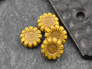 Picasso Beads - Flower Beads - Sunflower Beads - Czech Glass Beads - Coin Beads - 13mm - 12pcs (4207)