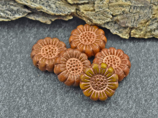 Czech Glass Beads - Picasso Beads - Flower Beads - Sunflower Beads - Coin Beads - 13mm - 12pcs (5537)