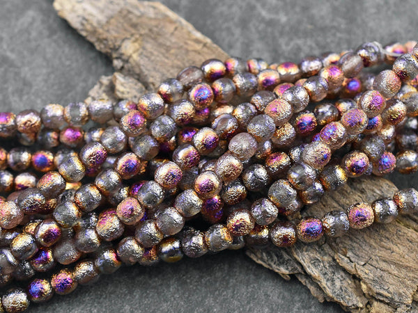 Czech Glass Beads - Round Beads - 6mm Beads - Etched Beads - Druk Beads - Silver Beads - 25pcs - (4475)