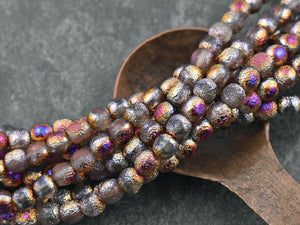Czech Glass Beads - Round Beads - 6mm Beads - Etched Beads - Druk Beads - Silver Beads - 25pcs - (4475)