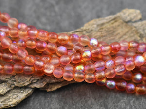 Czech Glass Beads - Round Beads - 6mm Beads - Etched Beads - Druk Beads - Silver Beads - 25pcs - (3337)