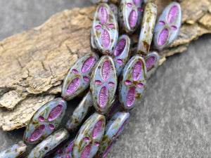 Picasso Beads - Czech Glass Beads - Marquise Beads - Cross Beads - Spindle Beads - Chunky Beads - 20x8mm - 8pcs (A198)