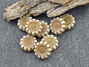 Flower Beads - Sunflower Beads - Czech Glass Beads - Picasso Beads - Coin Beads - 13mm - 12pcs (5639)