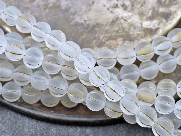 Melon Beads - Czech Glass Beads - Round Beads - Frosted Beads - 8mm Beads - 16pcs - (1088)