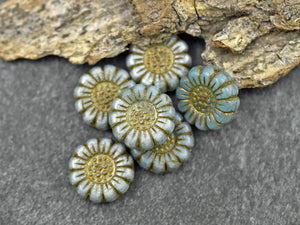 Flower Beads - Sunflower Beads - Czech Glass Beads - Picasso Beads - Coin Beads - 13mm - 12pcs (321)